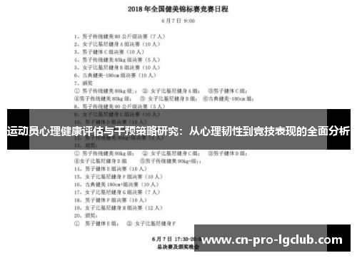 运动员心理健康评估与干预策略研究：从心理韧性到竞技表现的全面分析
